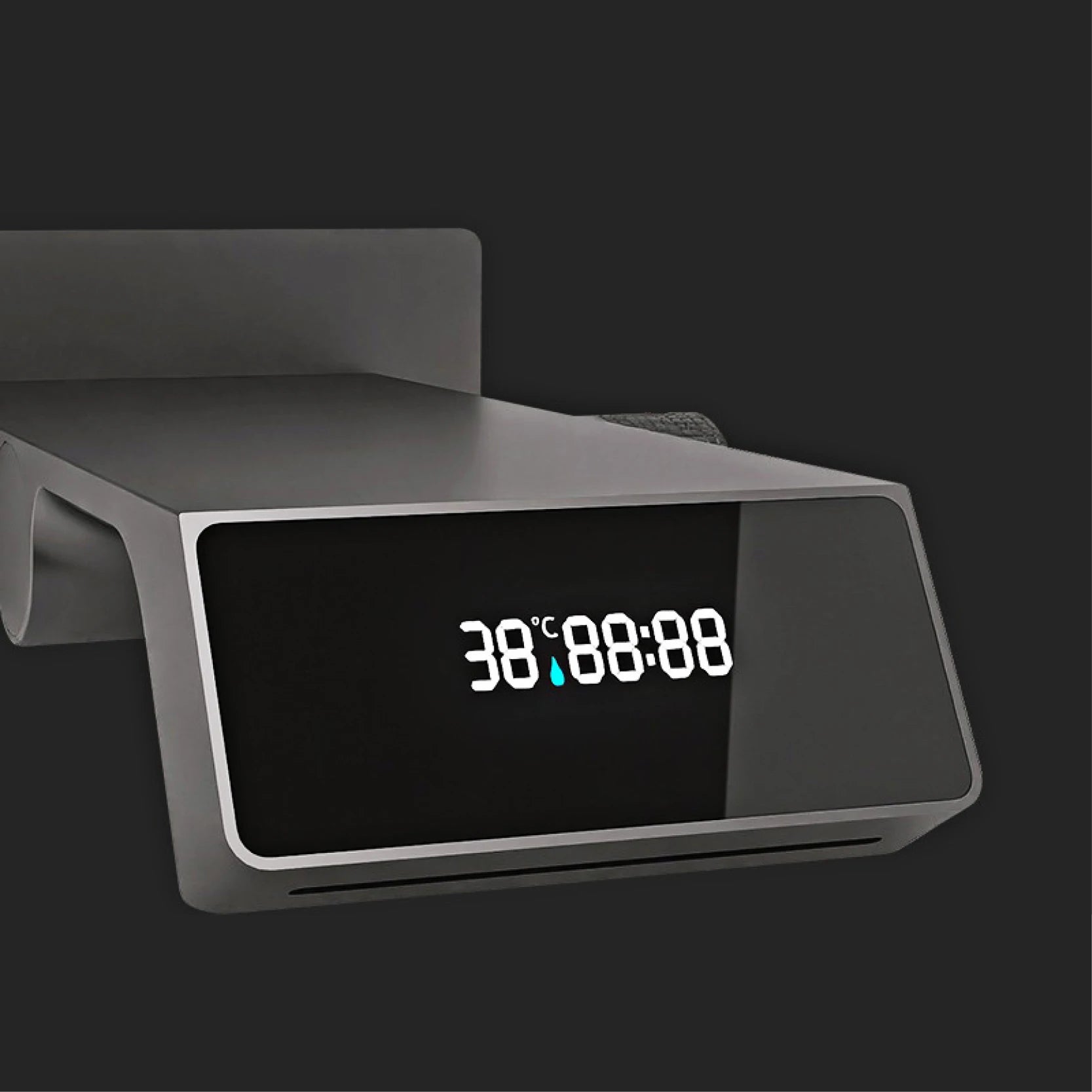 Luxury MC THE BLACK DIAMOND gray brass bathroom faucet with LED digital display, showcasing modern home decor style and sleek design.