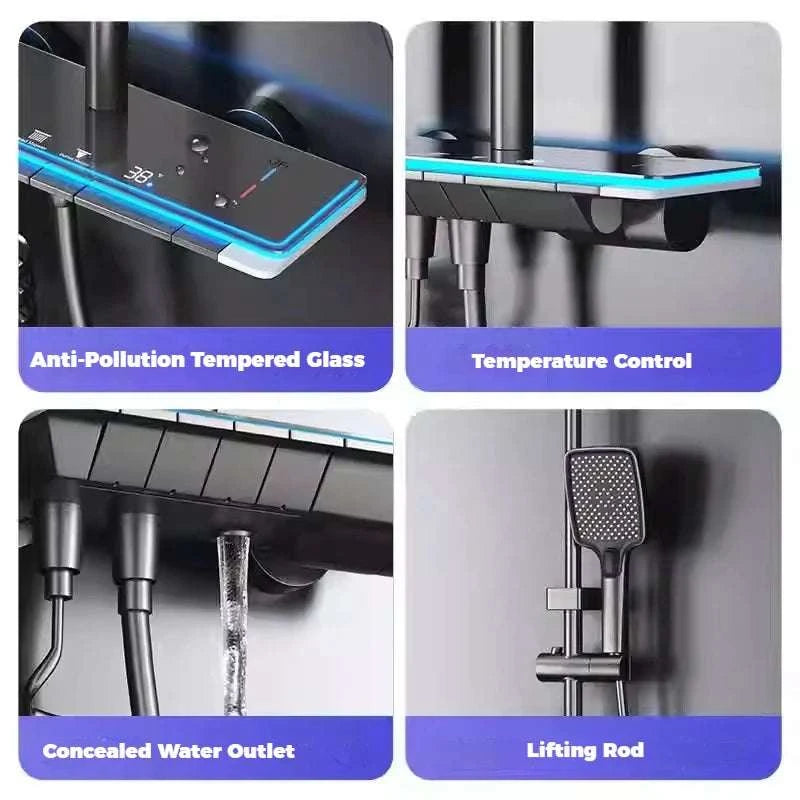MC THE BLACK DIAMOND four-function digital display shower system with rainfall and wall-mounted faucet for modern bathrooms