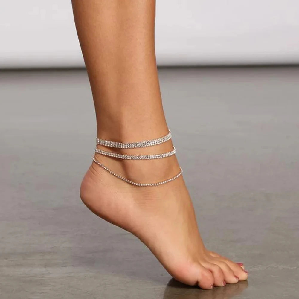 Stonefans Bling layered barefoot anklet with rhinestones, women’s jewelry foot chain for summer beach, by 𝕄𝕮 𝕋𝕙𝕖 𝔹𝕝𝕒𝕔𝕜 𝔻�