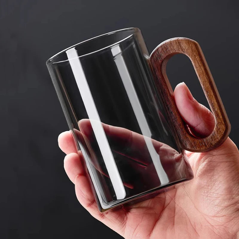 Glass mug with wooden handle by 𝕄𝕔 𝕋𝕙𝕖 𝔹𝕝𝕒𝕔𝕜 𝔻𝕚𝕒𝕞𝕠𝕟�
