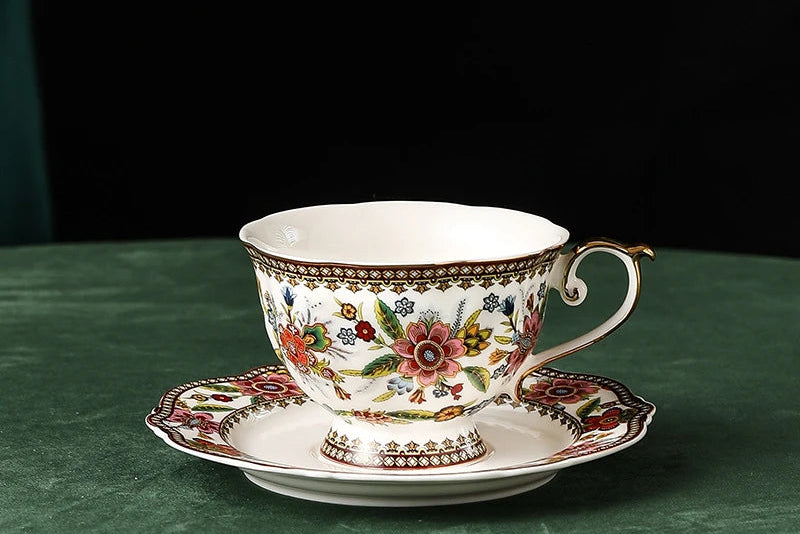French floral bone china coffee cup and saucer set by 𝕄𝕔 𝕋𝕙𝕖 𝔹𝕝𝕒𝕔𝕜 𝔻𝕚𝕒𝕞𝕠