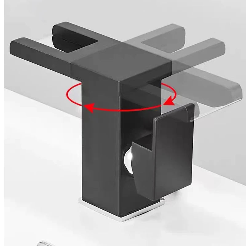 Luxury MC THE BLACK DIAMOND LED black basin faucet with single handle, tall and short options, hot and cold water flow, producing electricity.