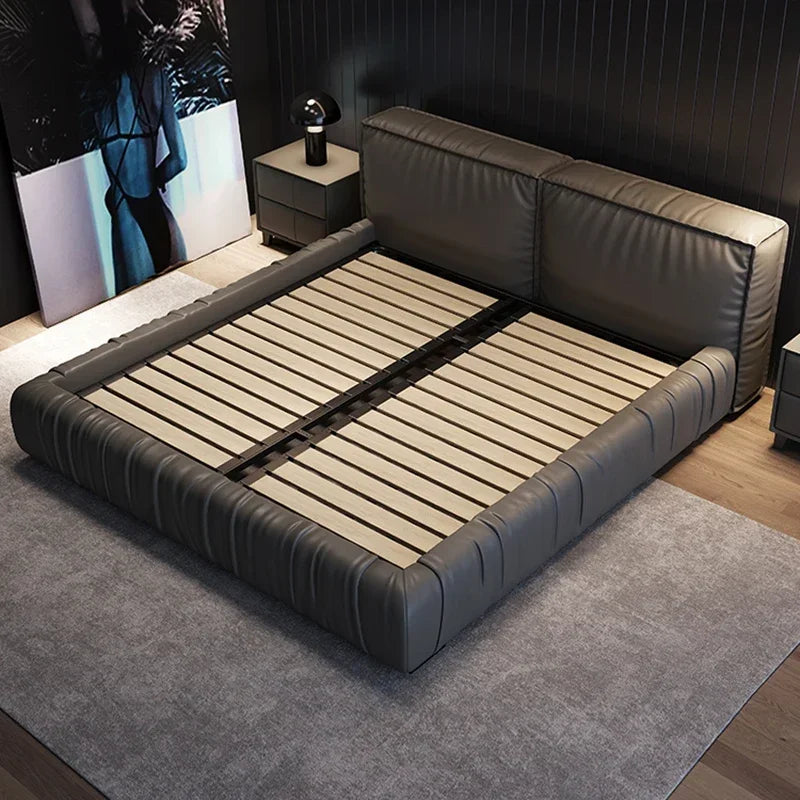 Modern MC THE BLACK DIAMOND loft platform bed with multifunctional storage and massage headboards, designed for children's bedroom furniture.