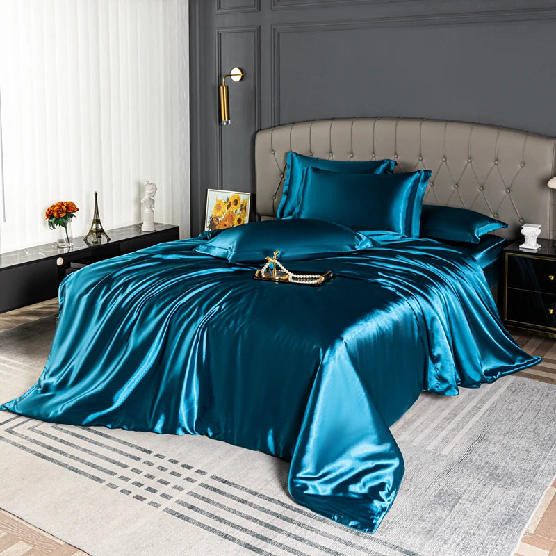 Black satin duvet cover from 𝕄𝕔 𝕋𝕙𝕖 𝔹𝕝𝕒𝕔𝕜 𝔻𝕚𝕒𝕞𝕠𝕟𝕕