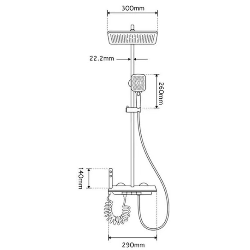 Wall-mounted MC THE BLACK DIAMOND shower set with four-function digital display, rainfall and pressurized shower faucets for bath use.