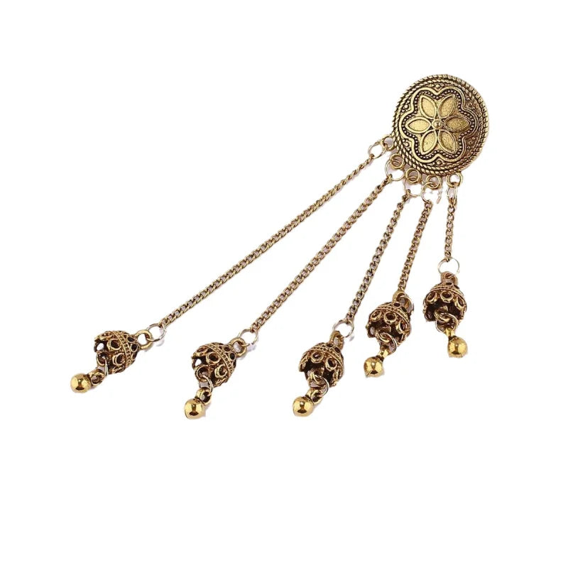Vintage bohemian tassel bell earrings with floral and Indian-inspired details, featuring irregular shapes and long pendant design.