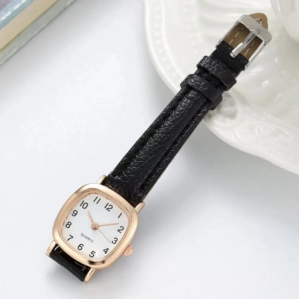 MC THE BLACK DIAMOND square women's vintage belt quartz wristwatch with small dial and simple design.