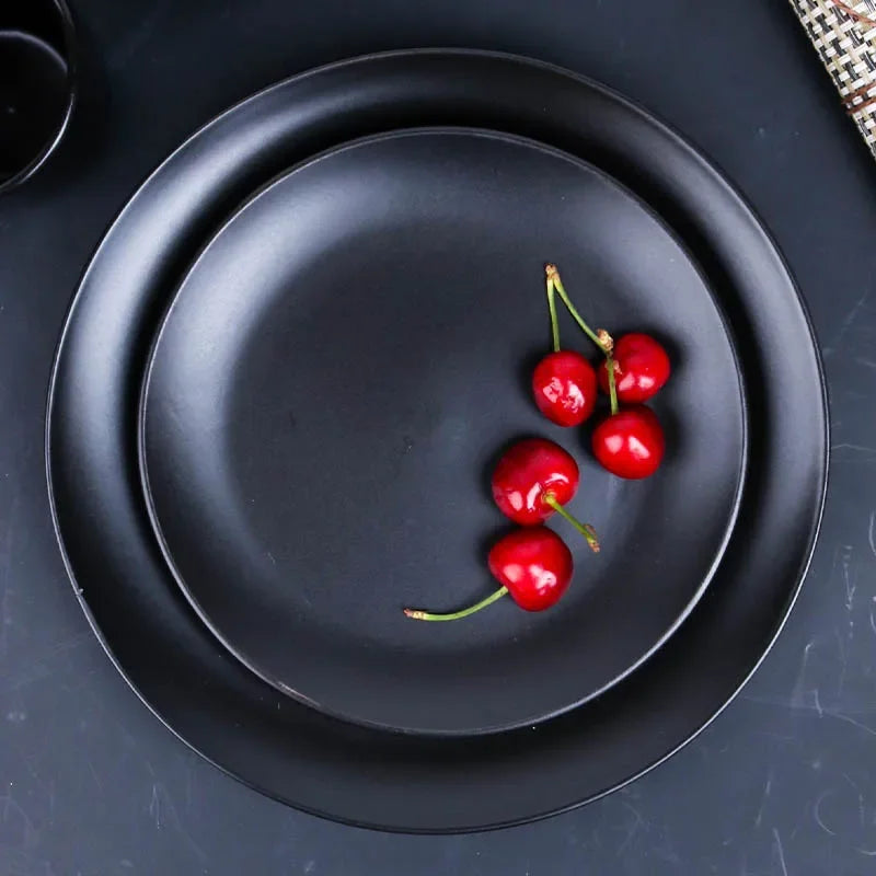 Solid black ceramic breakfast milk cup and deep steak soup plate from 𝕄𝕔 𝕋𝕙𝕖 𝔹𝕝𝕒𝕔𝕜 𝔻𝕚𝕒𝕞�