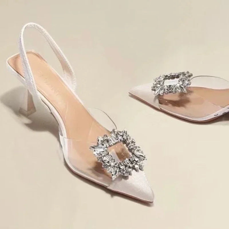 Luxury MC THE BLACK DIAMOND women's high heel sandals with crystal embellishments, perfect for summer occasions.