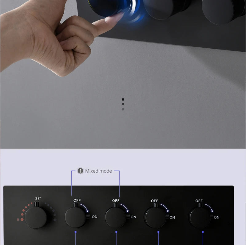 Luxury 16/20 inch rainfall mist spray LED shower head with side massage jets and temperature control from 𝕄𝕔 𝕋𝕙𝕖 𝔹𝕝𝕒𝕔𝕜 𝔻𝕚