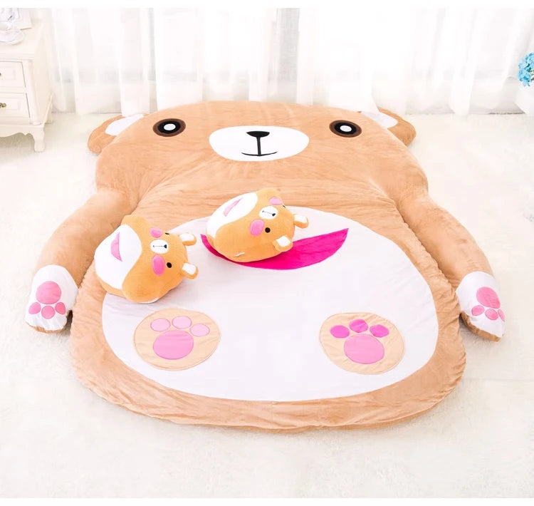 Cartoon-themed lazy sofa bed by MC THE BLACK DIAMOND, adult-friendly futon with colorful, plush mattress for lounging and sleeping.
