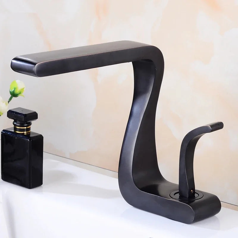 Luxury white gold bathroom mixer tap by MC The Black Diamond, brass wash basin faucet with hot and cold water, retro single-hole design