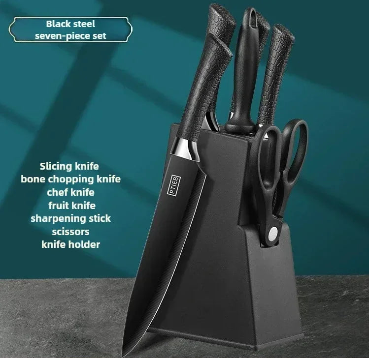 Portable Mc The Black Diamonds kitchen knife set with durable, wear-resistant slicing and meat cutting knives for home cooking.