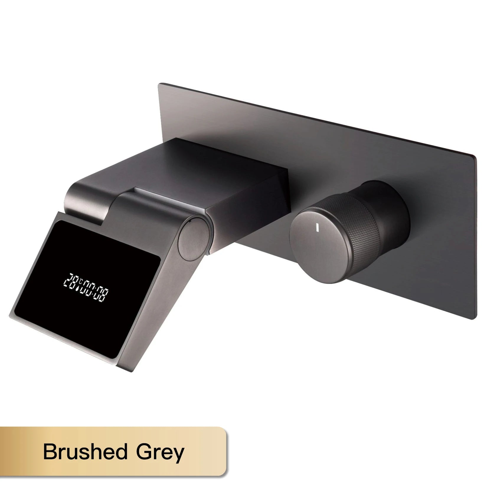 Black brass bathroom faucet with LED digital display and single handle for hot and cold water control, designed for wash basins.