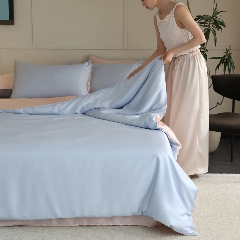 MC Collection 100% Mulberry Silk Bedding Set featuring smooth silk sheets and pillowcases in elegant home decor style.