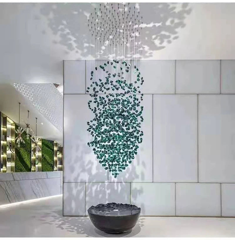 Black Art Luxury Stone Crystal Chandelier by MC THE BLACK DIAMOND, modern LED hanging lamp for staircase or hallway decor.