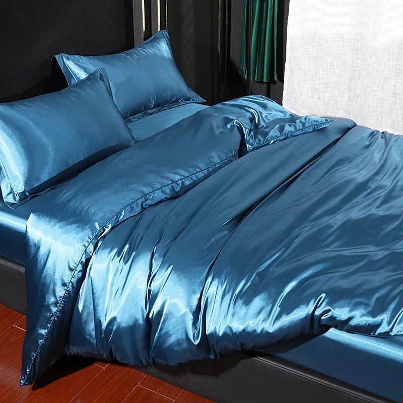 Luxury silk bedding set with duvet cover, fitted sheet, pillowcases in solid color, king and queen size from 𝕄𝕔 𝕋𝕙𝕖 𝔹𝕝𝕒𝕔𝕜 𝔻�