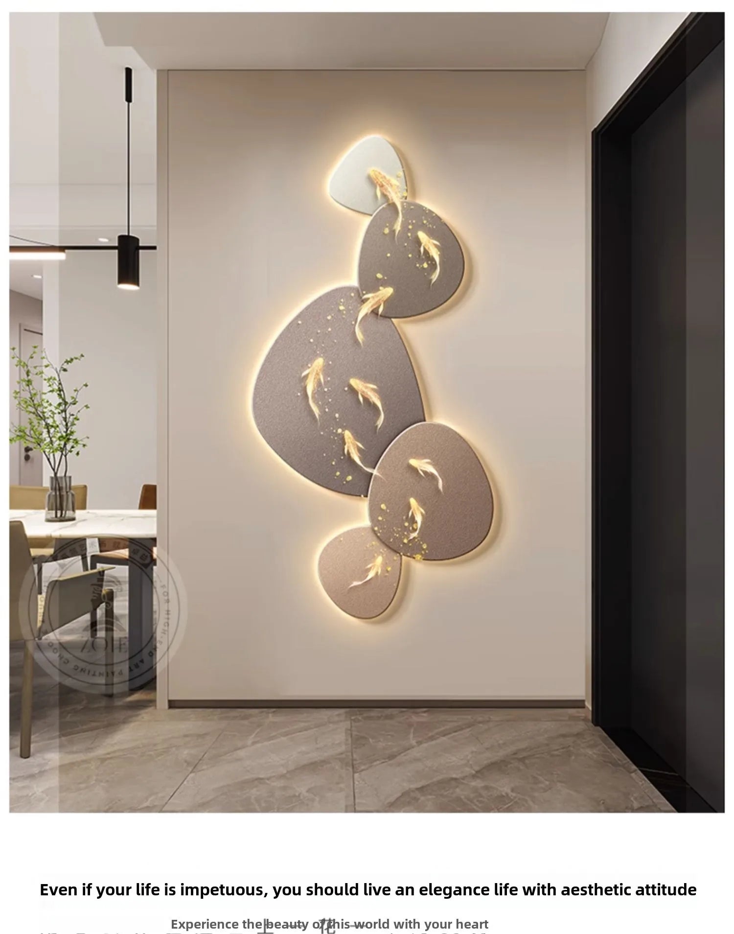 MC THE BLACK DIAMOND nine fish map wall lamp painting, luminous corridor decor, high-end hanging mural for home art decoration