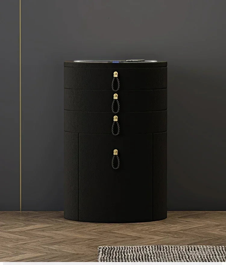 Modern makeup vanity with mirror, storage drawers, and stool by MC THE BLACK DIAMOND, featuring sleek hotel-style dressing table furniture.