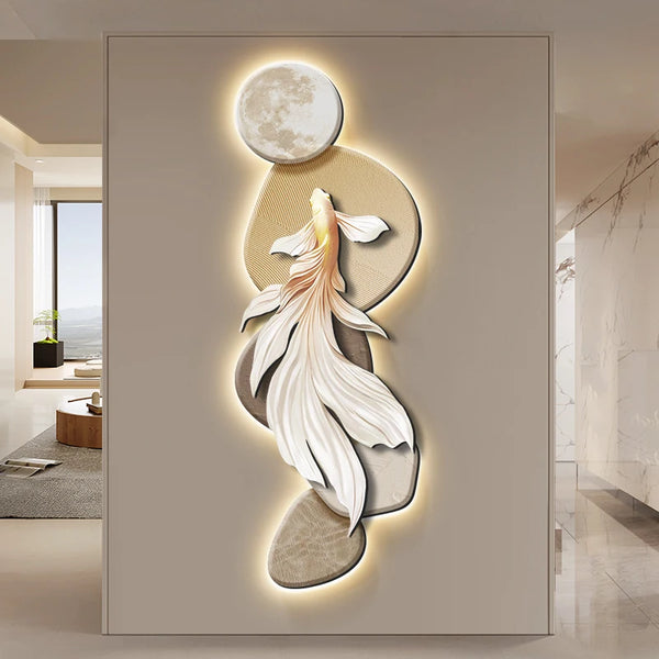 MC THE BLACK DIAMOND koi wall 3D decoration painting poster showcasing vibrant, textured koi fish artwork on a sleek wall background