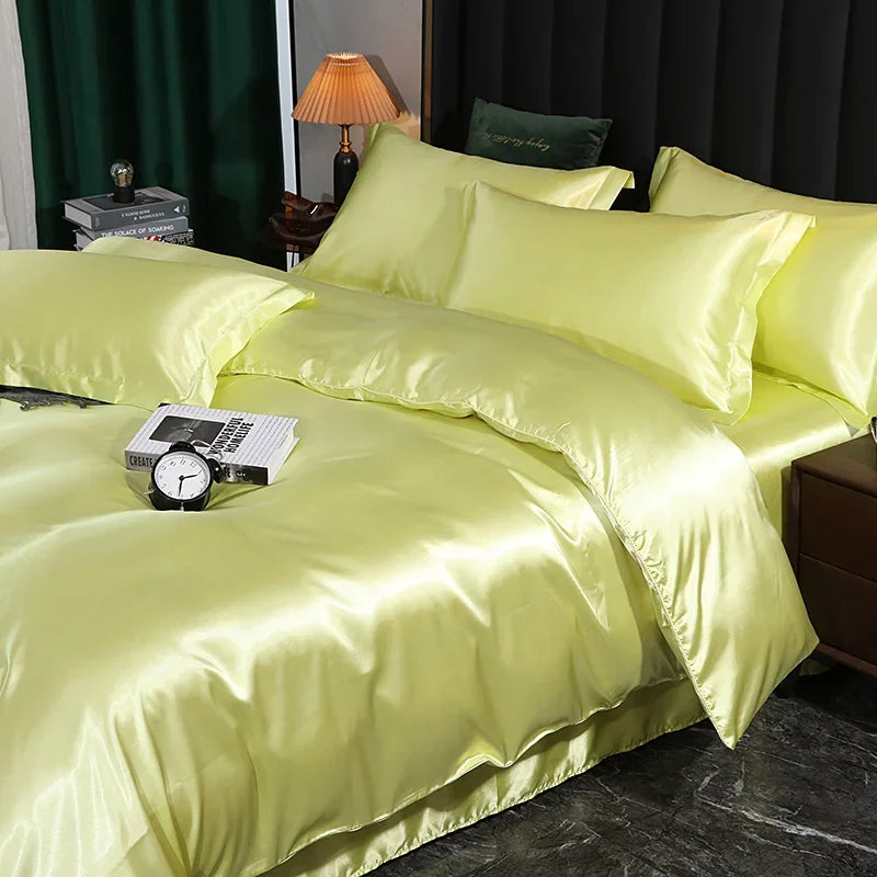 Luxurious silk bedding set with duvet cover, fitted and flat sheets, and pillowcases in solid color, by 𝕄𝕔 𝕋𝕙𝕖 𝔹𝕝𝕒𝕔𝕜 𝔻�