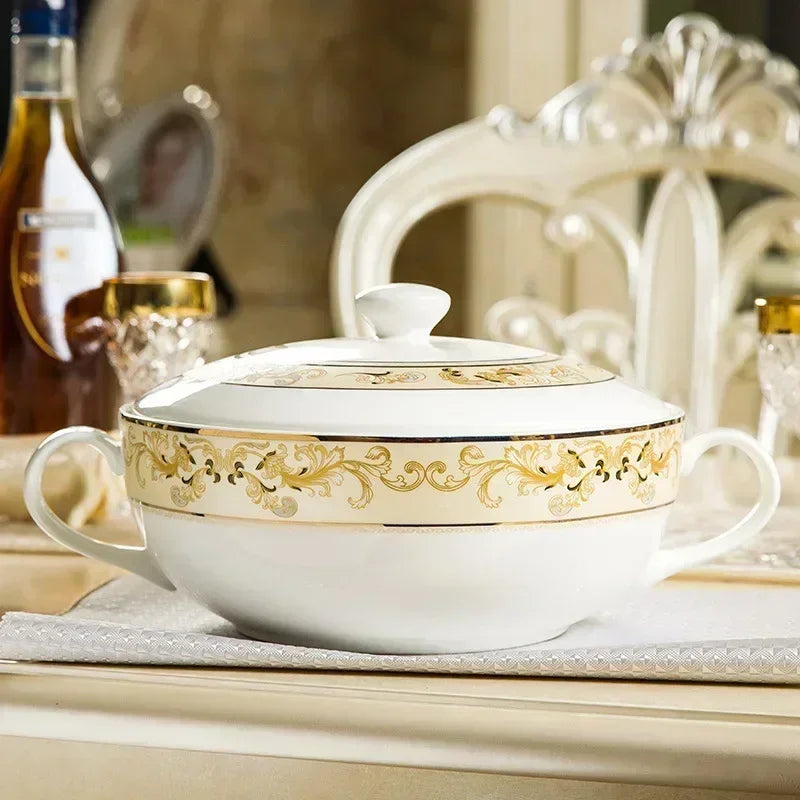 Luxury Golden Bone China ceramic dinner plates set by 𝕄𝕔 𝕋𝕙𝕖 𝔹𝕝𝕒𝕔𝕜 𝔻𝕚𝕒𝕞𝕠�
