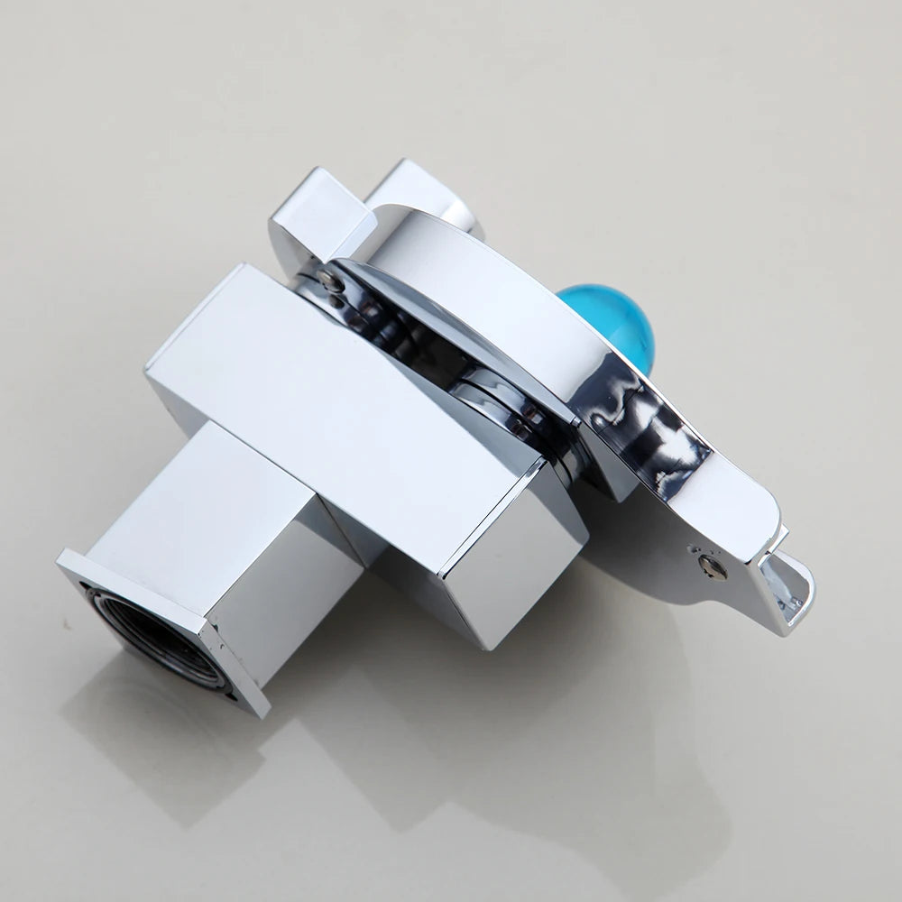 MC THE BLACK DIAMOND LED RGB bathroom basin sink faucet with waterfall spout, brass construction, chrome finish, hot and cold water.