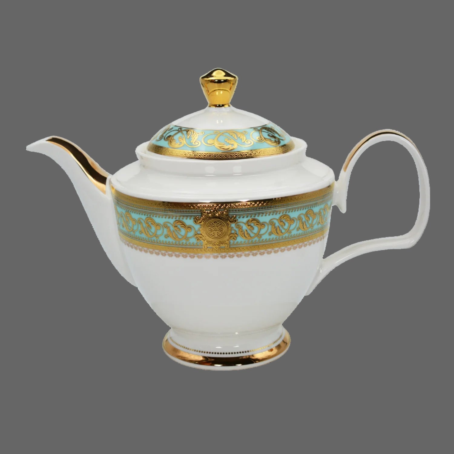 Elegant embossed gold porcelain dinnerware set by MC THE BLACK DIAMOND, featuring luxury bone china with intricate gold detailing.