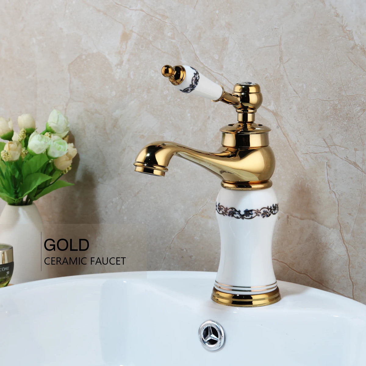 MC  Gold Polished Counter Top Bathroom Faucet
