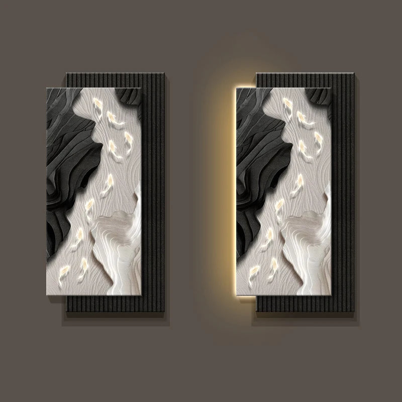 MC THE BLACK DIAMOND LED wall light fixture with koi fish design, hanging entrance decoration, remote control, wall-mounted lamp.