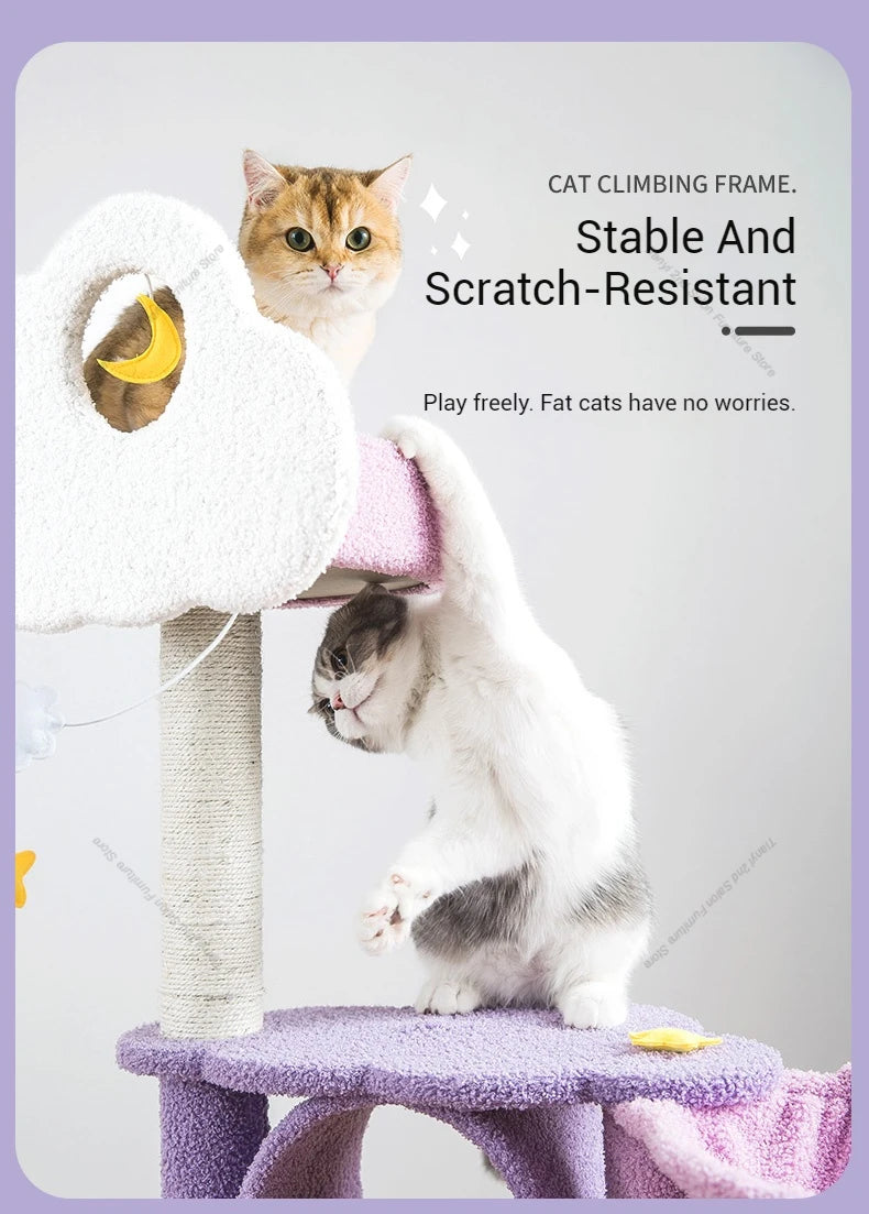 MC THE BLACK DIAMOND Nordic Cat Climbing Frame, a luxury space capsule tree with multiple levels and cozy condo houses for cats.