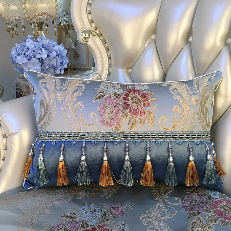 European luxury Jacquard tassel lace decorative sofa cushion cover with large rectangular backrest design by 𝕄𝕔 𝕋𝕙𝕖 𝔹𝕝𝕒𝕔𝕜 𝔻𝕚�