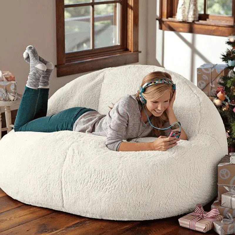MC THE BLACK DIAMOND giant bean bag sofa bed pouf, no filling, soft and plush, large comfortable bean bag chair in a cozy setting.