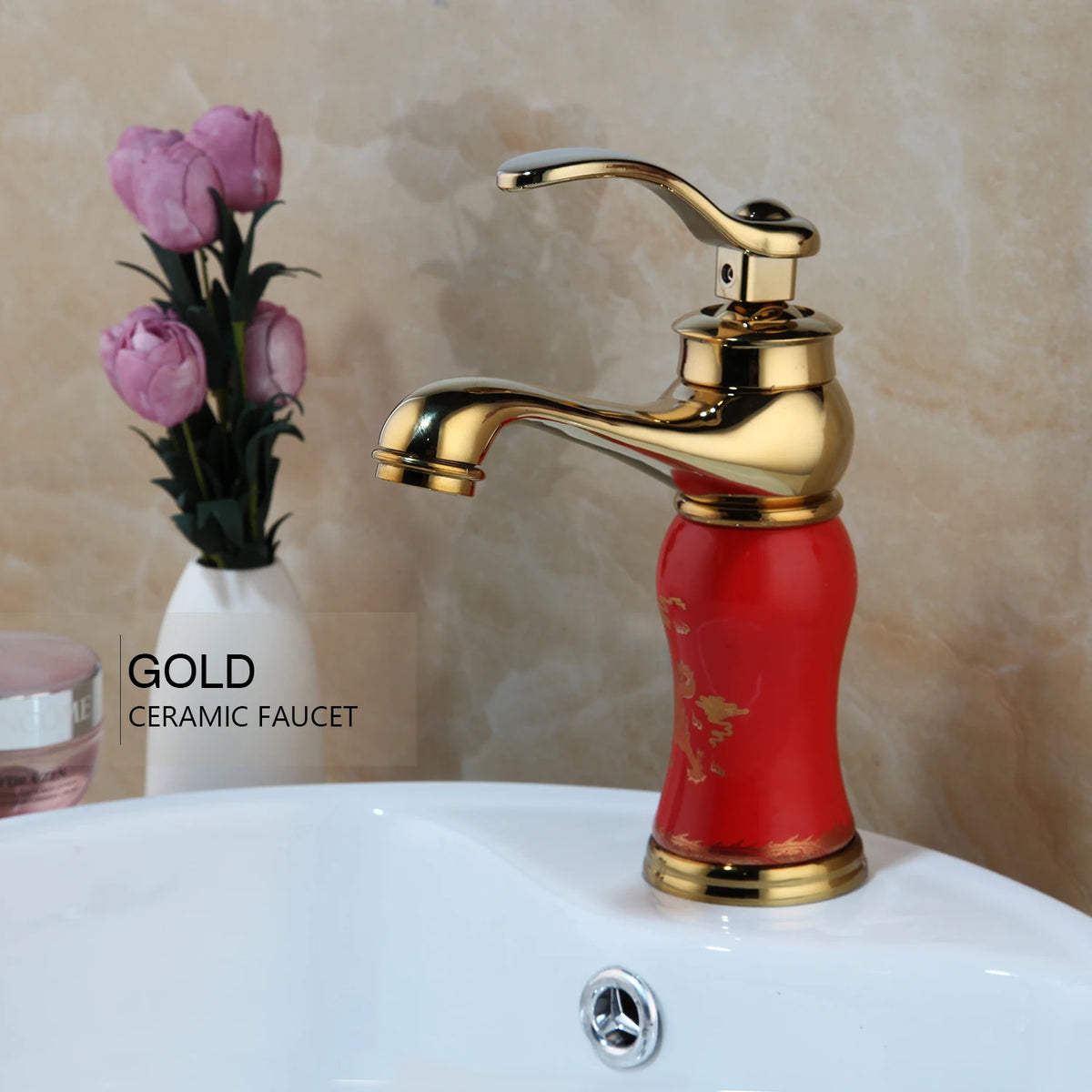 MC  Gold Polished Counter Top Bathroom Faucet