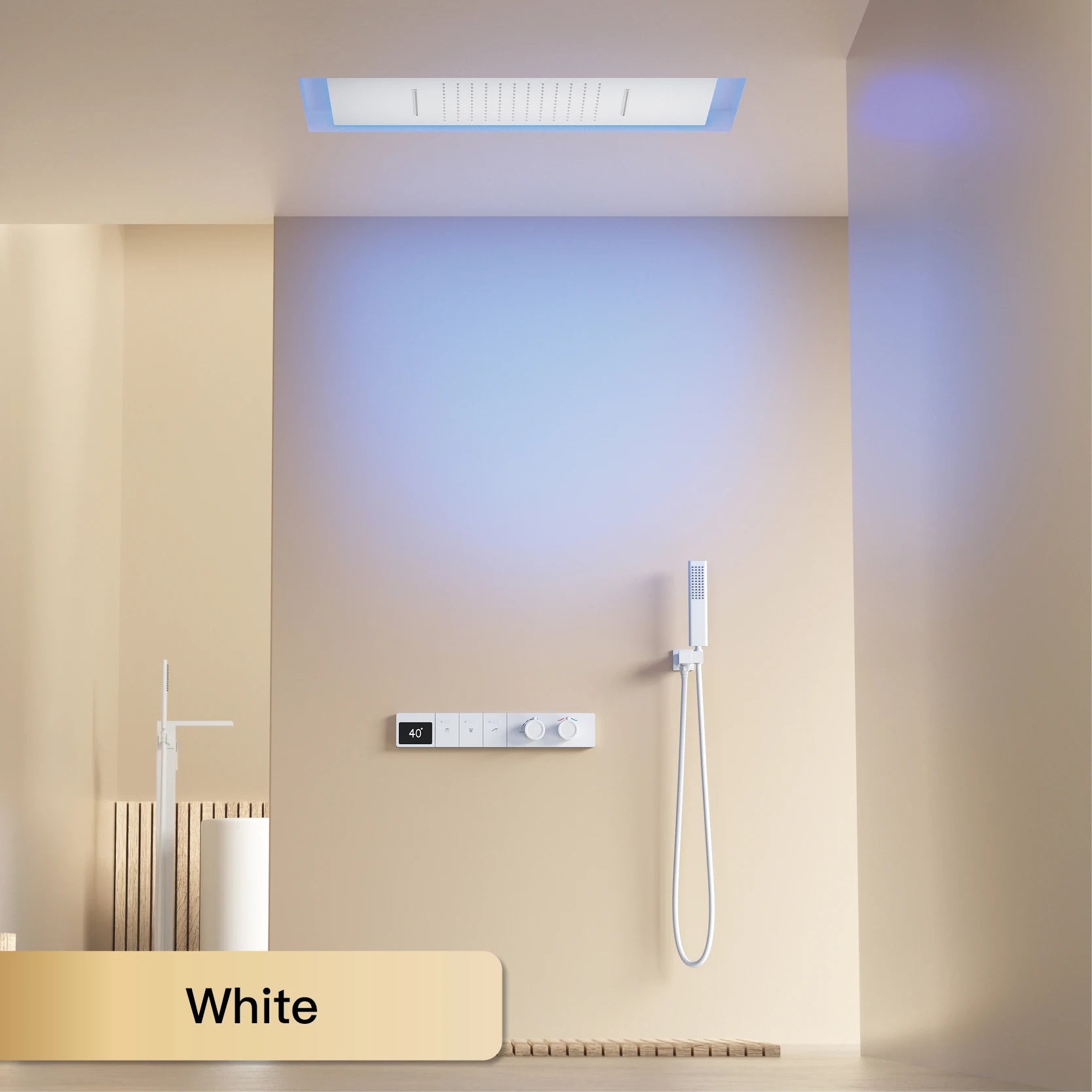 White brass luxury shower system with digital display, wall-mounted bath fixture, dual control for hot and cold water by MC THE BLACK DIAMOND