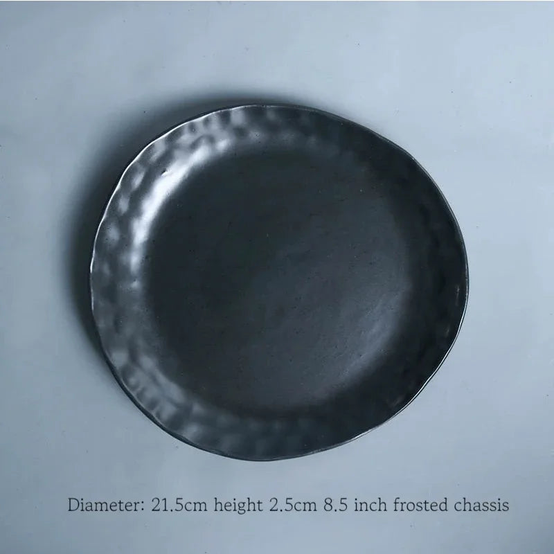 Black ceramic breakfast milk cup and deep steak soup plate from 𝕄𝕔 𝕋𝕙𝕖 𝔹𝕝𝕒𝕔𝕜 𝔻𝕚𝕒𝕞𝕠