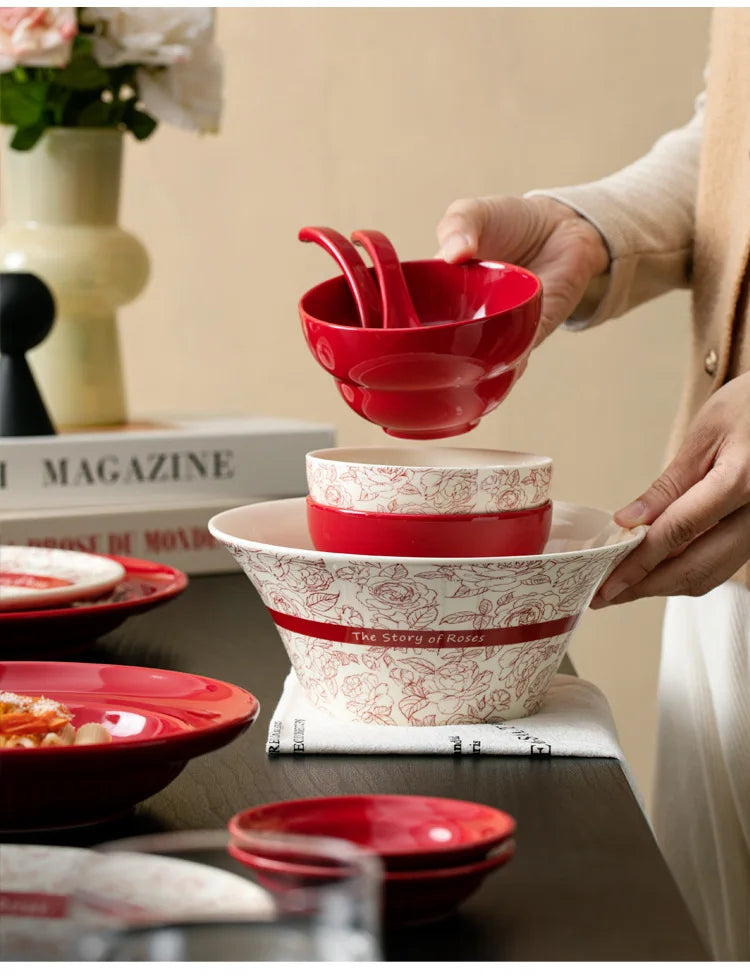 Red retro ceramic steak plate from 𝕄𝕔 𝕋𝕙𝕖 𝔹𝕝𝕒𝕔𝕜 𝔻𝕚𝕒𝕞𝕠𝕟�