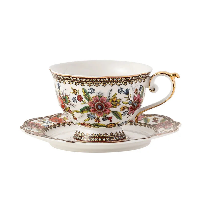 French floral bone china coffee cup and saucer set by 𝕄𝕔 𝕋𝕙𝕖 𝔹𝕝𝕒𝕔𝕜 𝔻𝕚𝕒𝕞𝕠