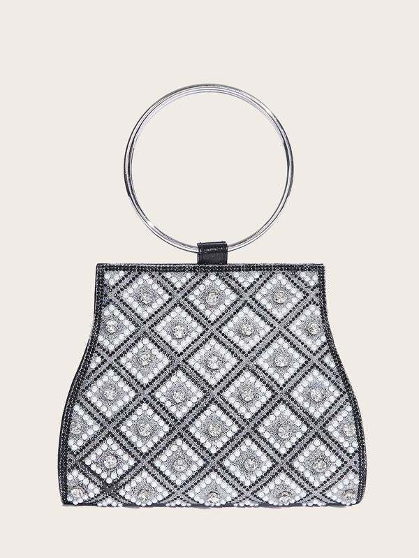 Women's MC THE BLACK DIAMOND diamond-embellished evening handbag with rhinestones, stylish hand bag for special occasions.