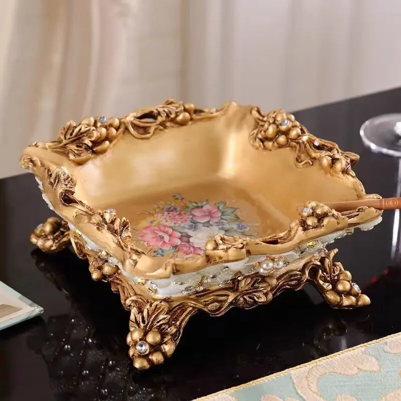Decorative European resin diamond fruit plate by MC THE BLACK DIAMOND, featuring dried fruit and candy, used as home ornament or tissue box.