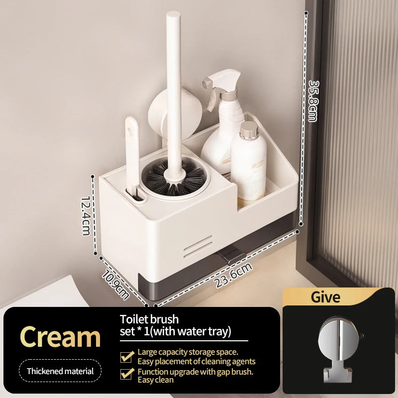 Wall-mounted bathroom storage rack with suction cups and a toilet brush from 𝕄𝕔 𝕋𝕙𝕖 𝔹𝕝𝕒𝕔𝕜 𝔻𝕚𝕒𝕞�