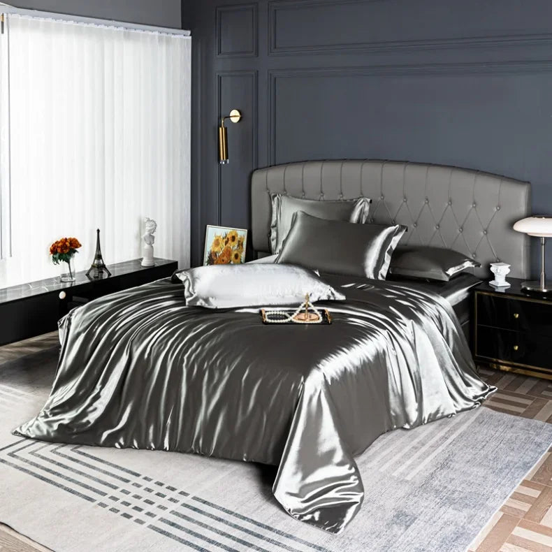 Luxury Mc The Black Diamonds satin duvet cover set in solid color, featuring soft, silky bedsheets in single, double, queen, and king sizes.