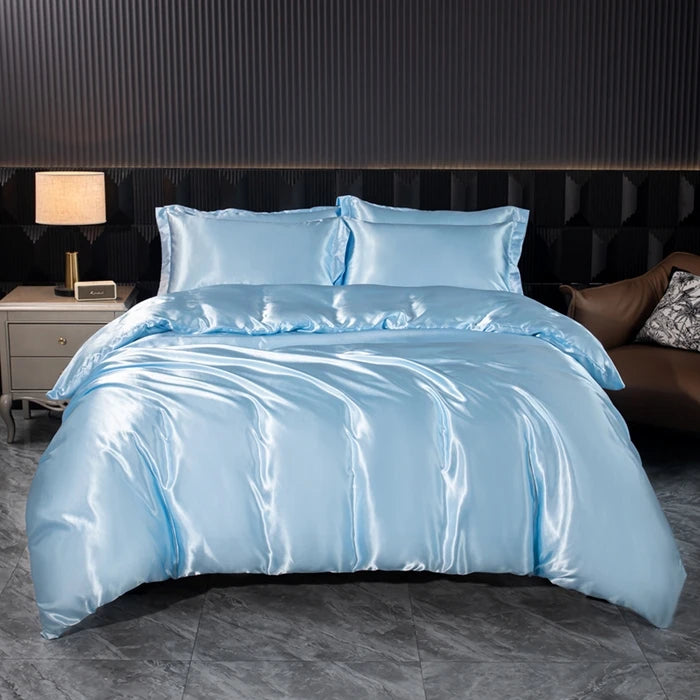 Luxury silk bedding set with duvet cover, bed sheet, and pillowcases by 𝕄𝕔 𝕋𝕙𝕖 𝔹𝕝𝕒𝕔𝕜 𝔻𝕚𝕒�