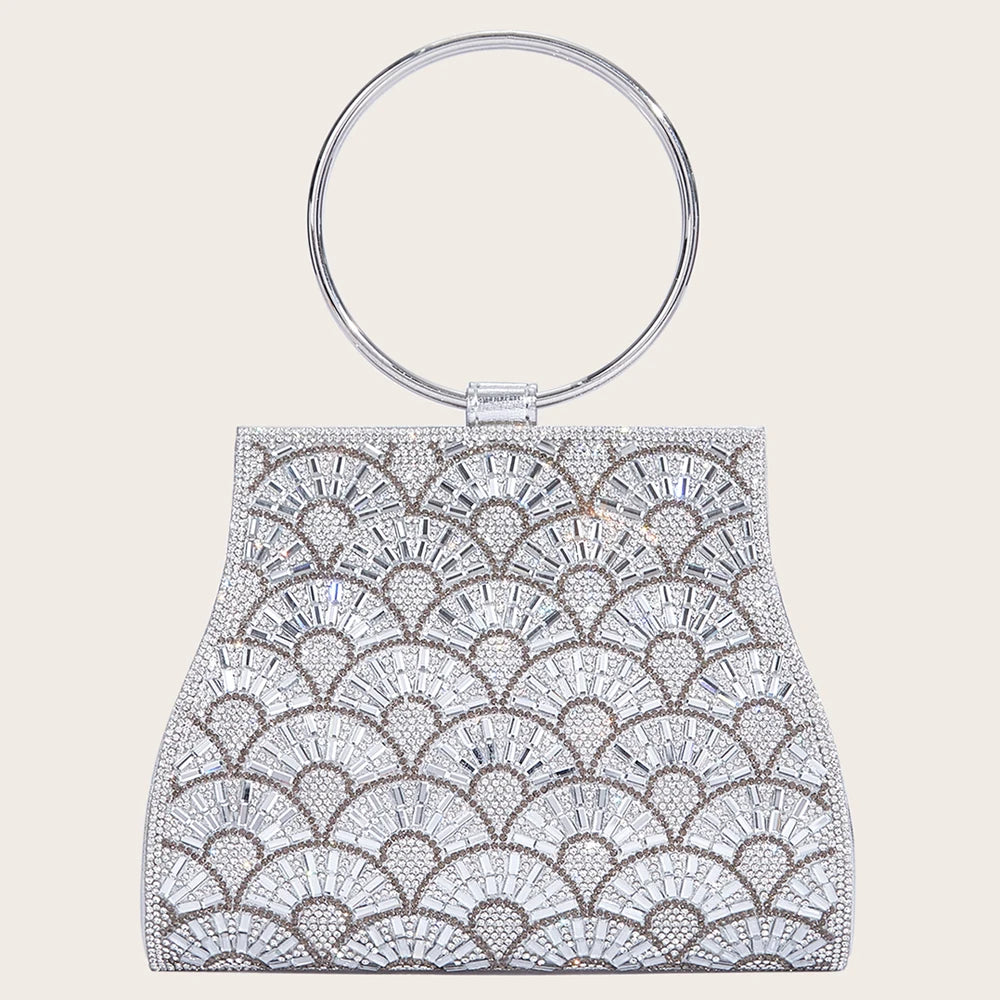 Women's MC THE BLACK DIAMOND diamond-studded evening handbag with rhinestones, featuring a sleek, elegant hand bag design.
