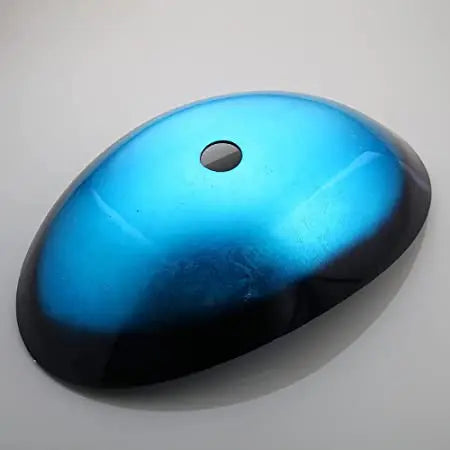 Black vessel sink with blue oval basin and ZAPPO tempered glass, paired with MC THE BLACK DIAMOND waterfall faucet tap.