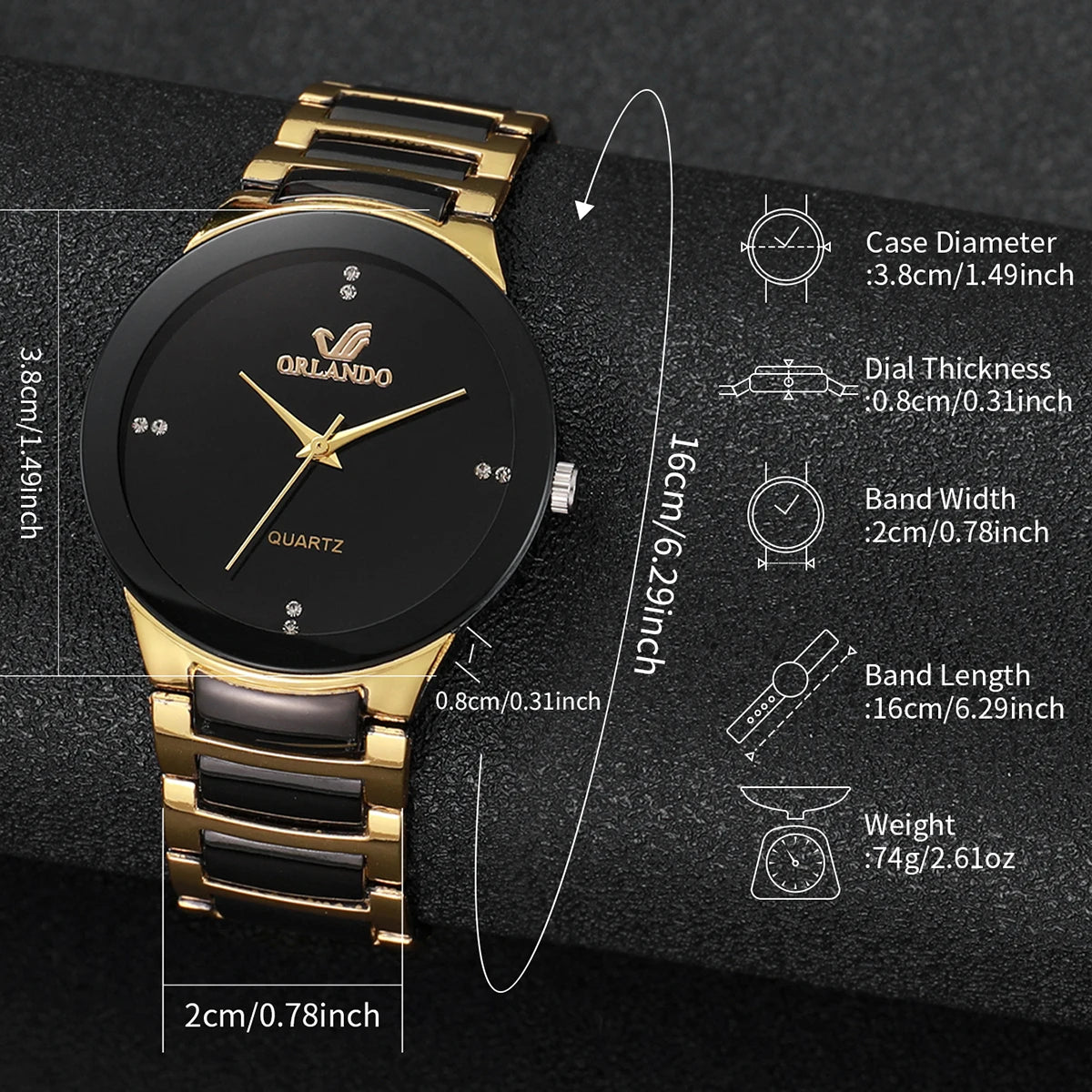 Matching couple's watches by MC The Black Diamonds, black bands with silver accents, displayed side by side.