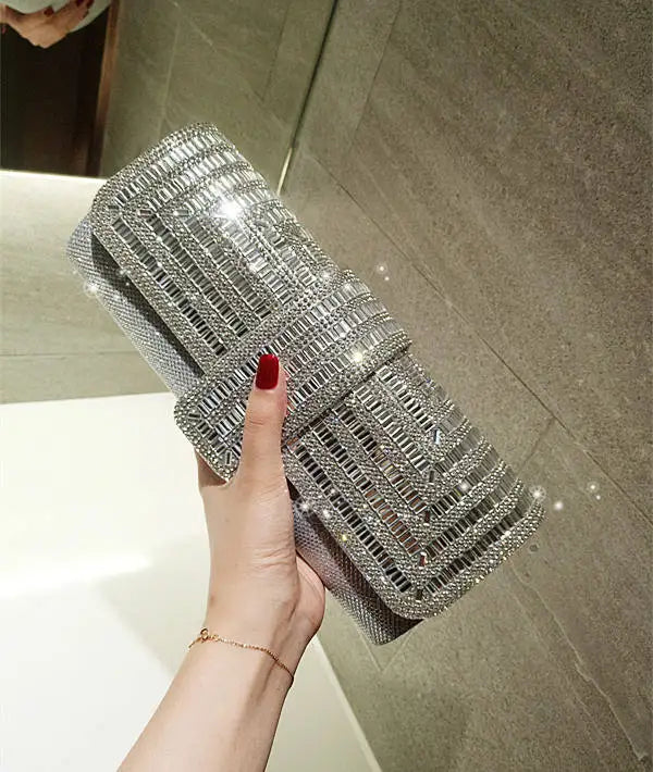 MC THE BLACK DIAMOND crystal handbag with armpit chain, perfect for wedding or party, featuring elegant design and sparkling details.