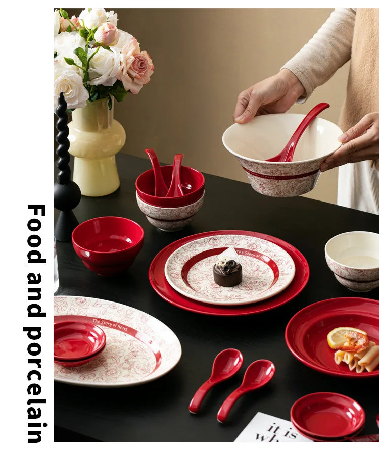 Red retro ceramic steak plate from 𝕄𝕔 𝕋𝕙𝕖 𝔹𝕝𝕒𝕔𝕜 𝔻𝕚𝕒𝕞𝕠𝕟�