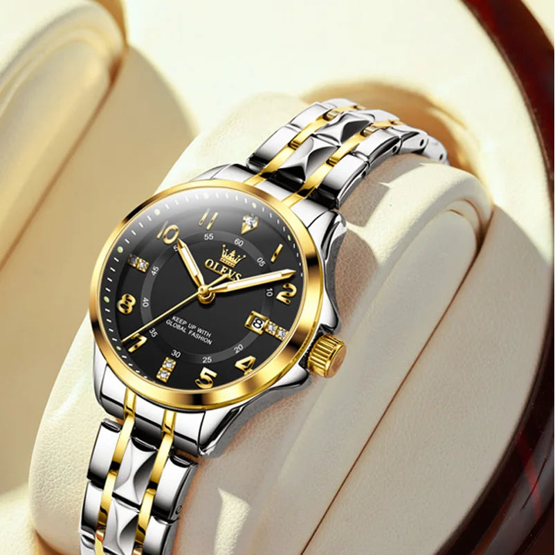 MC THE BLACK DIAMOND women's elegant quartz wristwatch with calendar, luminous hands, water-resistant up to 30m, stylish fashion accessory