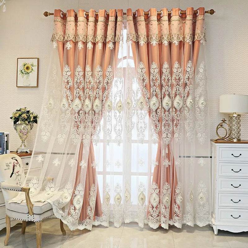 Luxury vintage embroidered curtains from MC THE BLACK DIAMOND, showcasing intricate embroidery and elegant fabric design.